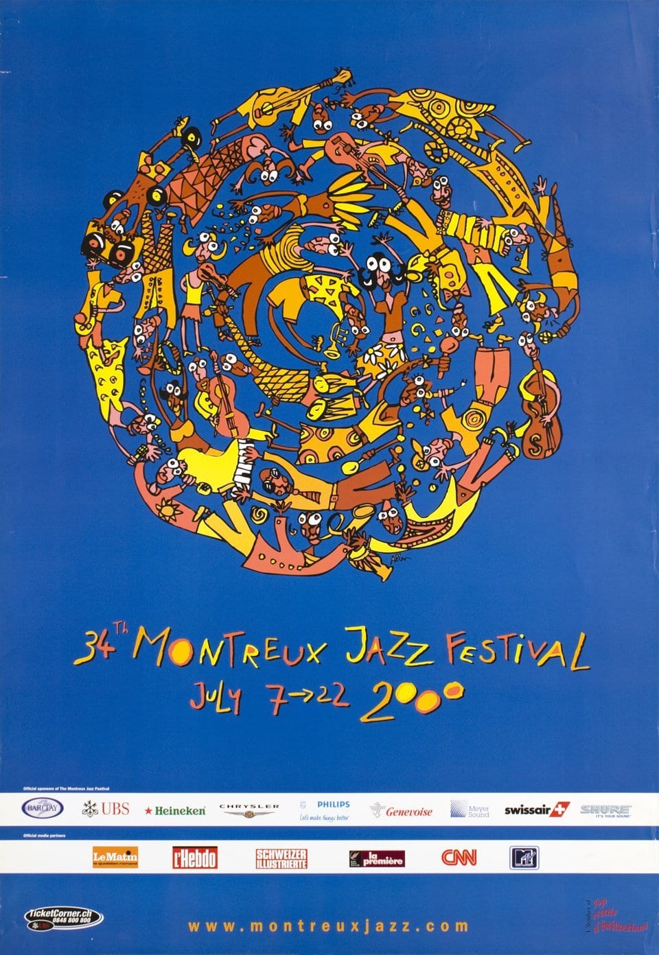 Offizielles Plakat der 34. Ausgabe des Montreux Jazz Festival, 7.-22. Juli 2000.