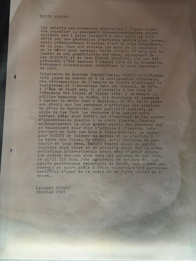 Die Präsentationsnotiz von Laurent Hubert, Februar 1983.