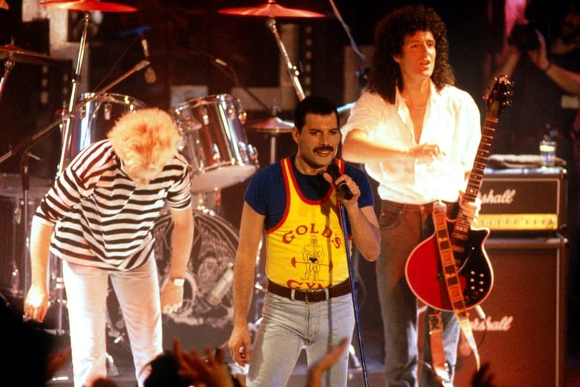 Roger Taylor, Freddie Mercury und Brian May während des Auftritts.