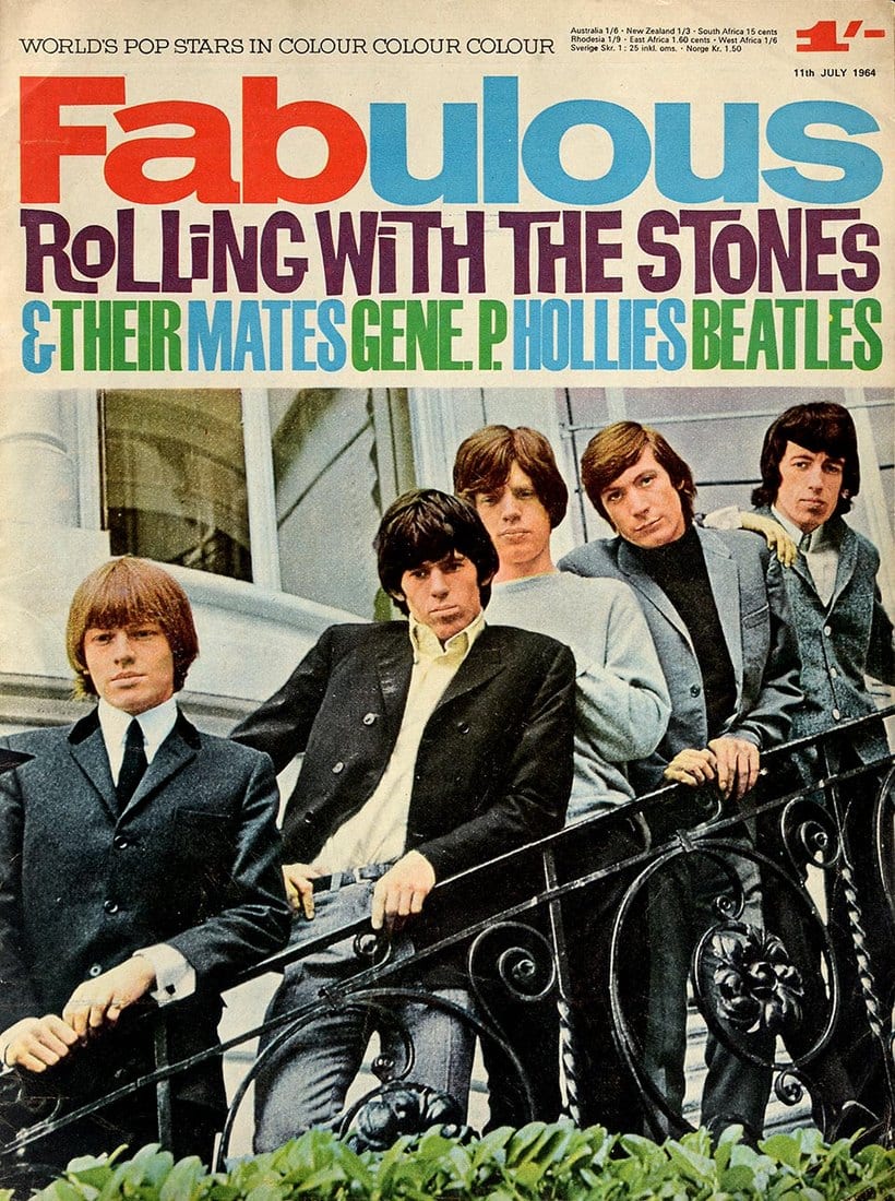 Das Titelbild der englischen Zeitschrift „Fabulous“ vom 11. Juli 1964: Das Foto der Stones entstand im Park des Eden Palace, aufgenommen von Derek Berwin (Sam’s Collection).
