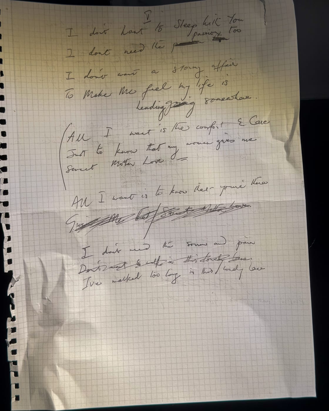 Das Manuskript des Textes von „Mother Love“, dem letzten von Freddie Mercury aufgenommenen Lied.